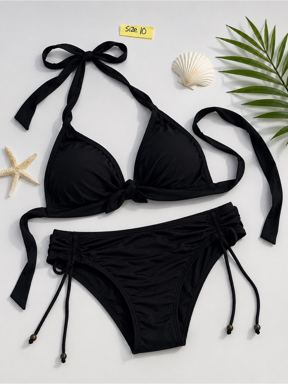 Black Tie-Halter Women's Bikini Set